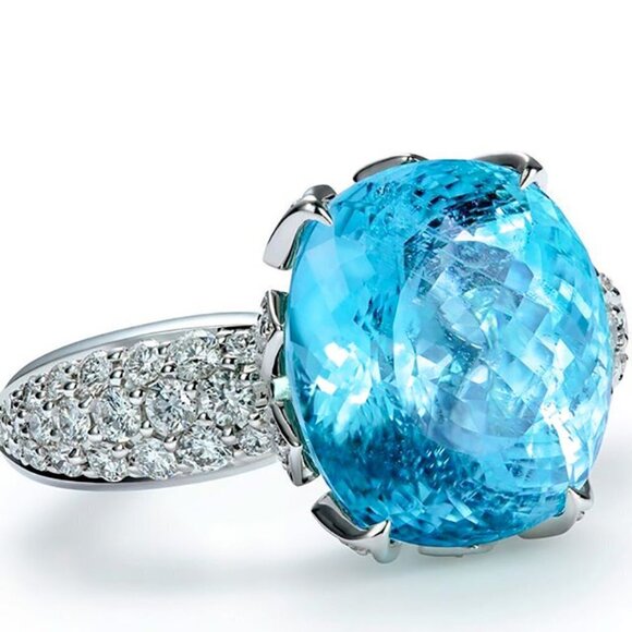 🍁 Unique Super Large Oval Lake Blue Gemstone Zircon Rings for Women, PD708 - Picture 4 of 6